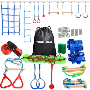 Outdoor Gym Rings Wood Monkey Bars Hanging Climbing ladder Obstacle Course Set ninja slackline