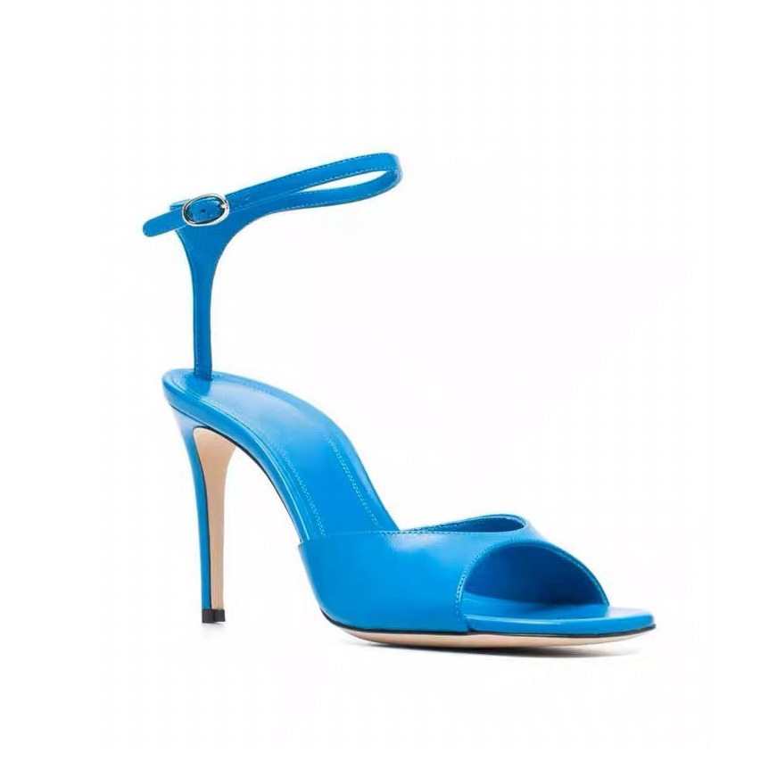 Blue French high-heeled sandals square head fish mouth high-heeled shoes 2022 summer new cross  strap stiletto large size sandal