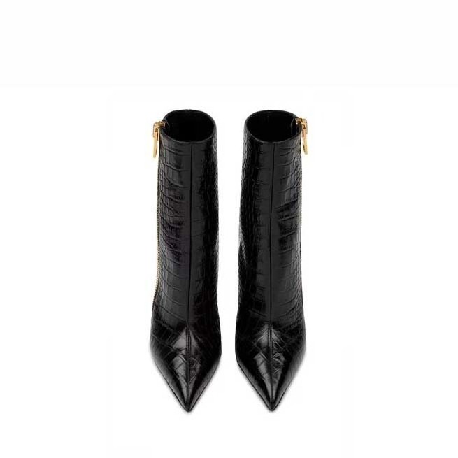 Patent Leather Crocodile Pattern Temperament Short Boots Pointed Toe Stiletto Heels Women's Boots Fashionable Leather Boots