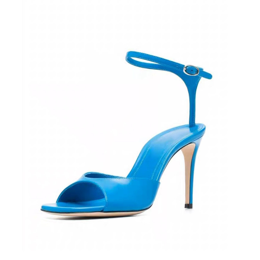 Blue French high-heeled sandals square head fish mouth high-heeled shoes 2022 summer new cross  strap stiletto large size sandal