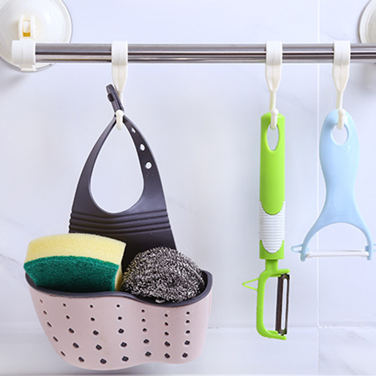 Adjustable button sink drain hanging bag Kitchen storage rack faucet sponge double drain hanging basket