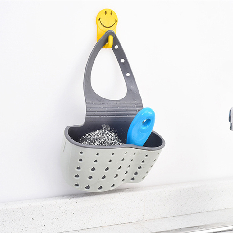 Adjustable button sink drain hanging bag Kitchen storage rack faucet sponge double drain hanging basket