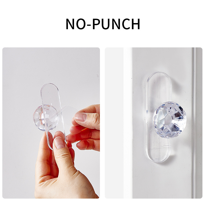 Aoniu No-punch Clear Crystal Acrylic Diamond handle Furniture Drawer Cupboard Wardrobe Door knob