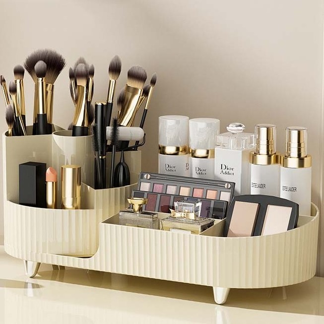 Cosmetics storage box Rotating pen holder Vanity table desktop large capacity makeup brush lipstick eyeshadow powder puff shelf