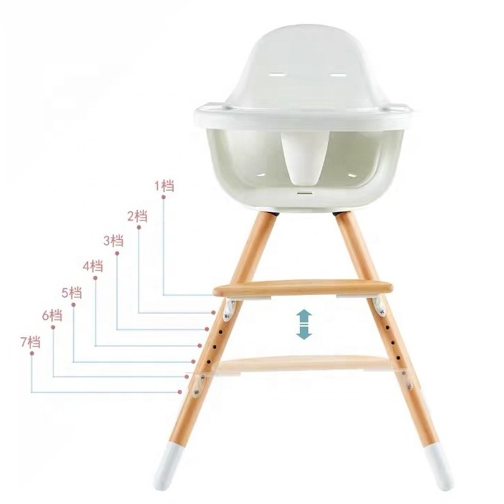 HC-02 Adjustable Height 360 degree swivel base Foldable Feeding Bamboo Baby Highchair with Tray