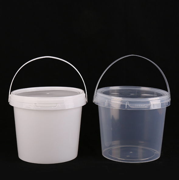 Empty Clear Transparent 1L Plastic Cream Milk Bucket With Lids Handle Pail