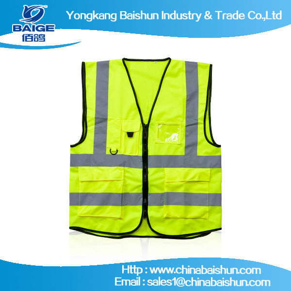 High reflective safety jackets with pockets ans zipper 100% polyester traffic safety vest