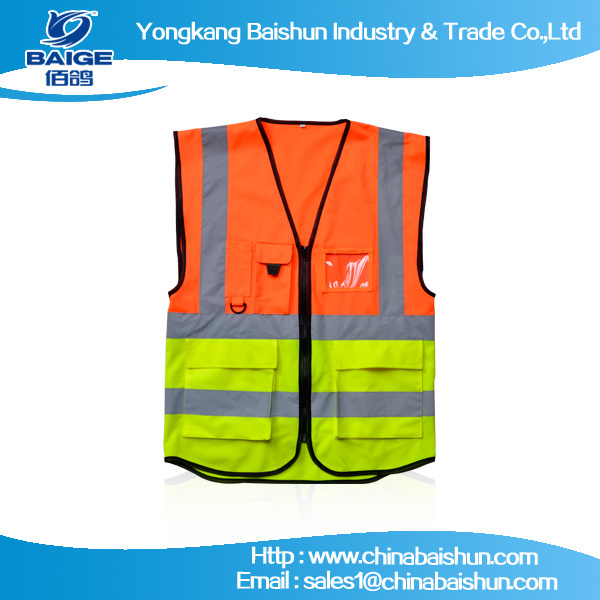 High reflective safety jackets with pockets ans zipper 100% polyester traffic safety vest