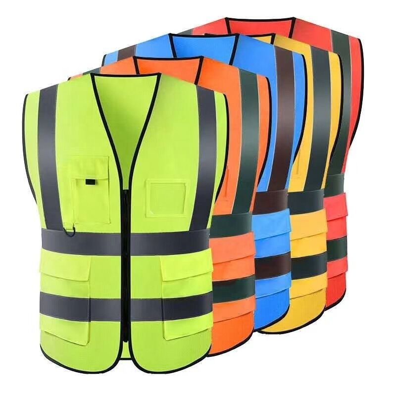 High reflective safety jackets with pockets ans zipper 100% polyester traffic safety vest