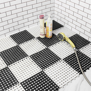 Eco-friendly Swimming Pool Kitchen Shower Matte Interlocking Splice Waterproof Non Skid Bathroom Mats Bath Mat with Drain Holes