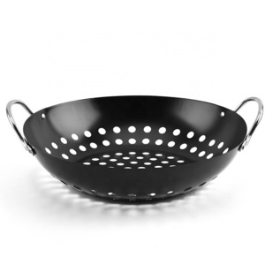 Kitchen Outdoor Camping Carbon Steel Nonstick Japanese Korean Barbecue Pan BBQ Grill Pan Roaster Frying Pan with Holes