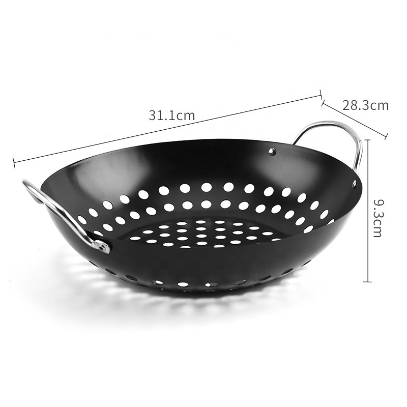 Kitchen Outdoor Camping Carbon Steel Nonstick Japanese Korean Barbecue Pan BBQ Grill Pan Roaster Frying Pan with Holes