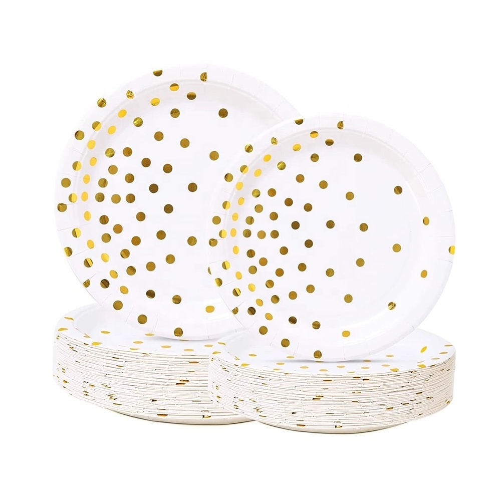 Wholesale Eco Friendly Happy Easter New Year Wedding Christmas Birthday Party Supplies 9 inches Round Disposable Paper Plates