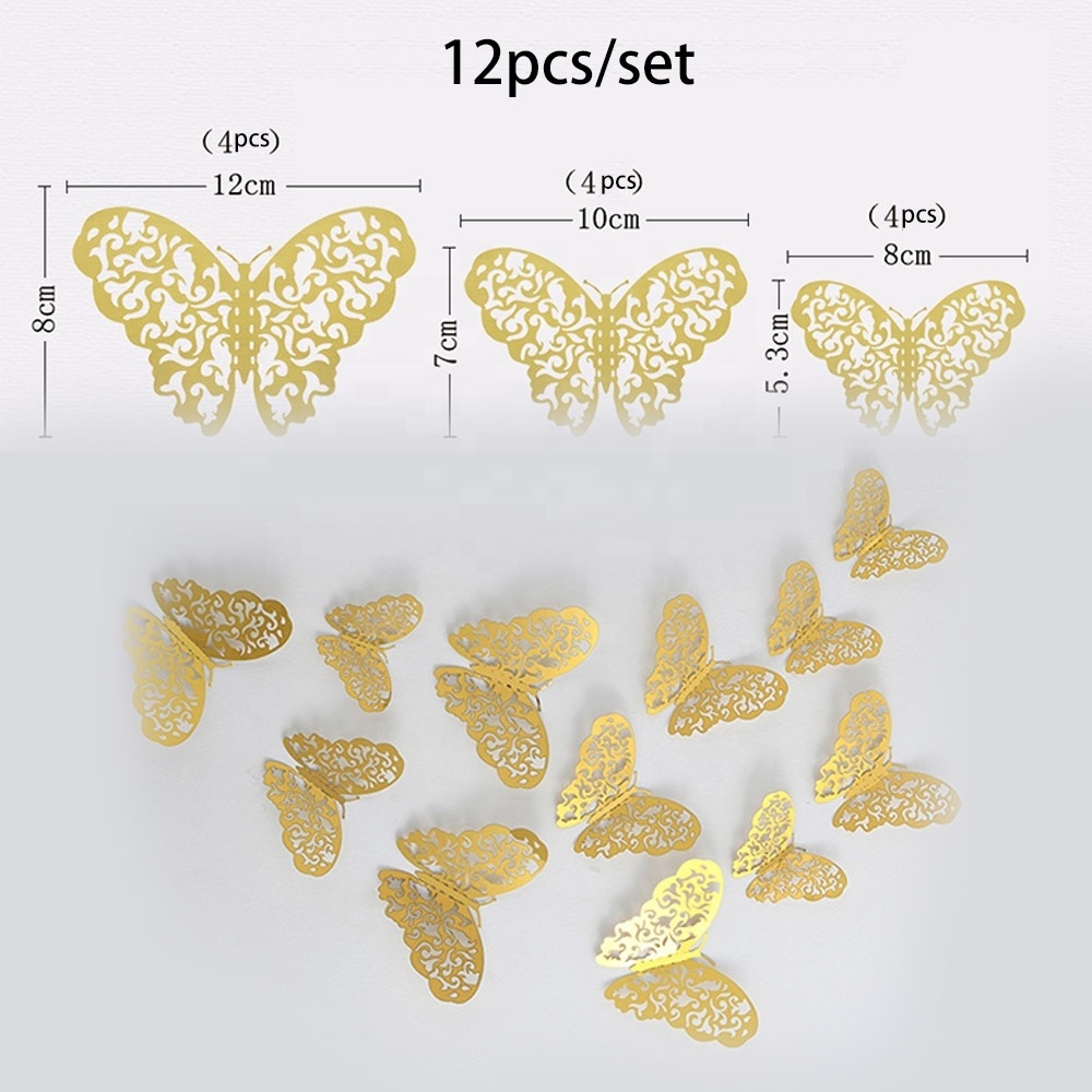 Home Wall Decor 12pcs Set Valentine's Day Happy Birthday Wedding Party Background Decorations 3d Butterfly Wall Stickers