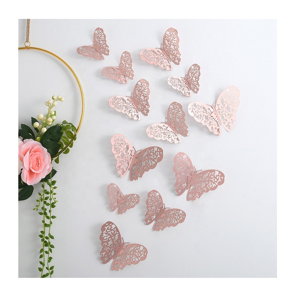 Home Wall Decor 12pcs Set Valentine's Day Happy Birthday Wedding Party Background Decorations 3d Butterfly Wall Stickers