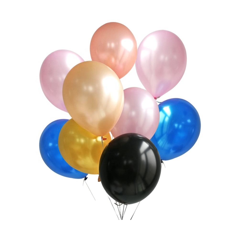 100pc 12 inch Round Helium Latex Free Metallic Pearl Color White Gold and Black Balloons