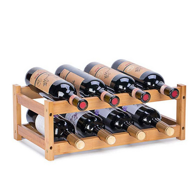 2022 Free Standing Bamboo Wine Glass Bottle  Holder, Countertop Storage Wall Wood Wine Display Rack