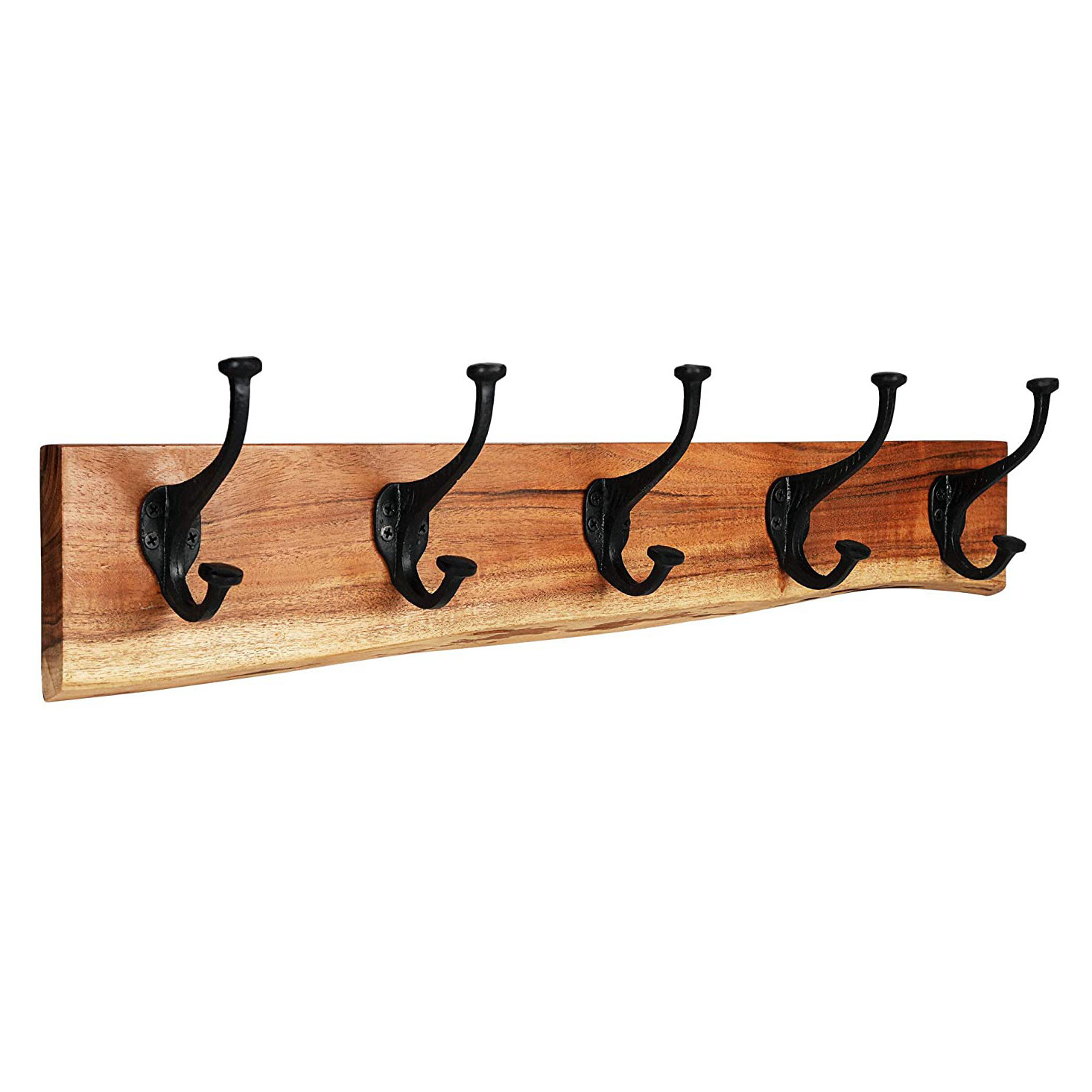 2022 Wall Mounted Acacia Solid Wood Live Edge Coat Hooks Rack, Wood Coat Hanger