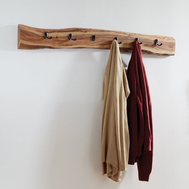 2022 Wall Mounted Acacia Solid Wood Live Edge Coat Hooks Rack, Wood Coat Hanger