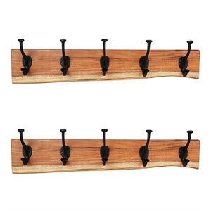 2022 Wall Mounted Acacia Solid Wood Live Edge Coat Hooks Rack, Wood Coat Hanger