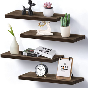 Hot Selling White Shelf for Wall, Set of4 Wall Mount Wood Floating Decorative Plant Display Storage Long Shelves for Home