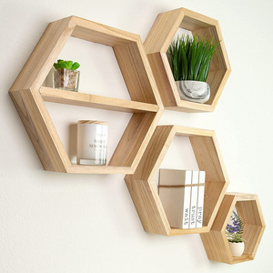 Multifunctional Floating Frame Wall Mounted Shower Shelf Stable Wood Wall Mounted Shelf With Hooks