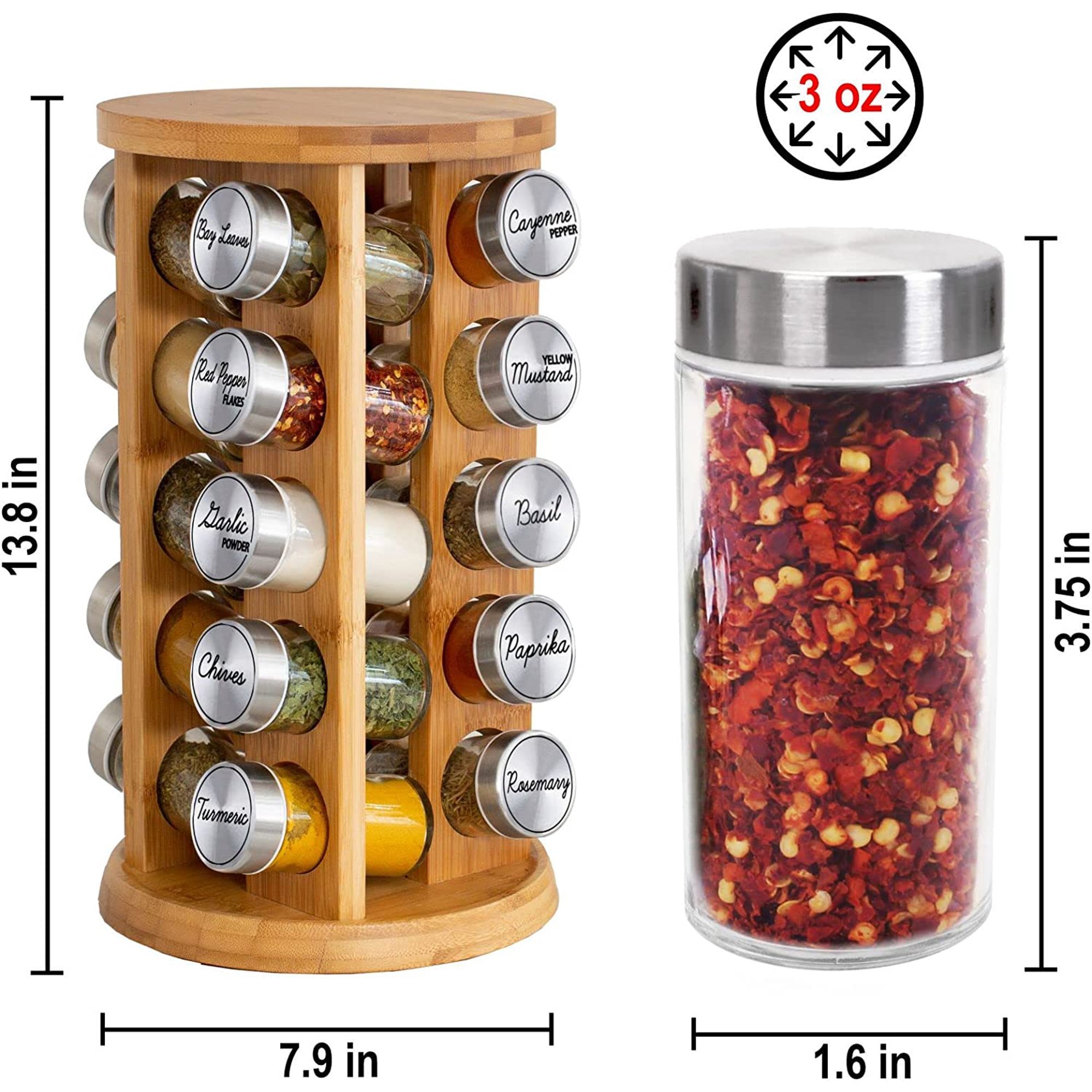 20 Jar Spice Rack with Spices Included - Rotating Countertop Tower Organizer for Kitchen Spices and Seasonings