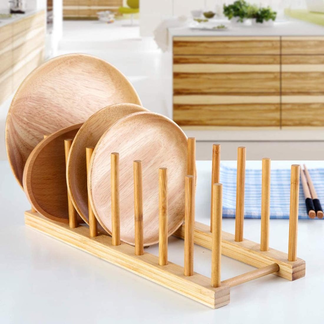 Rack environmental cup rack bamboo wooden 5 grid stepped bamboo wood cup sink drain rack