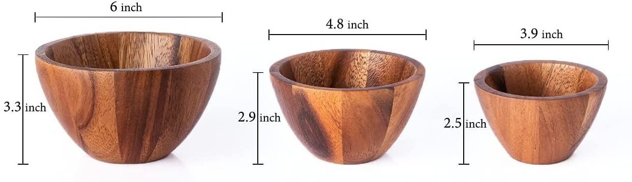 High quality coconut wooden bowl salad bowl set of different size natural bowls