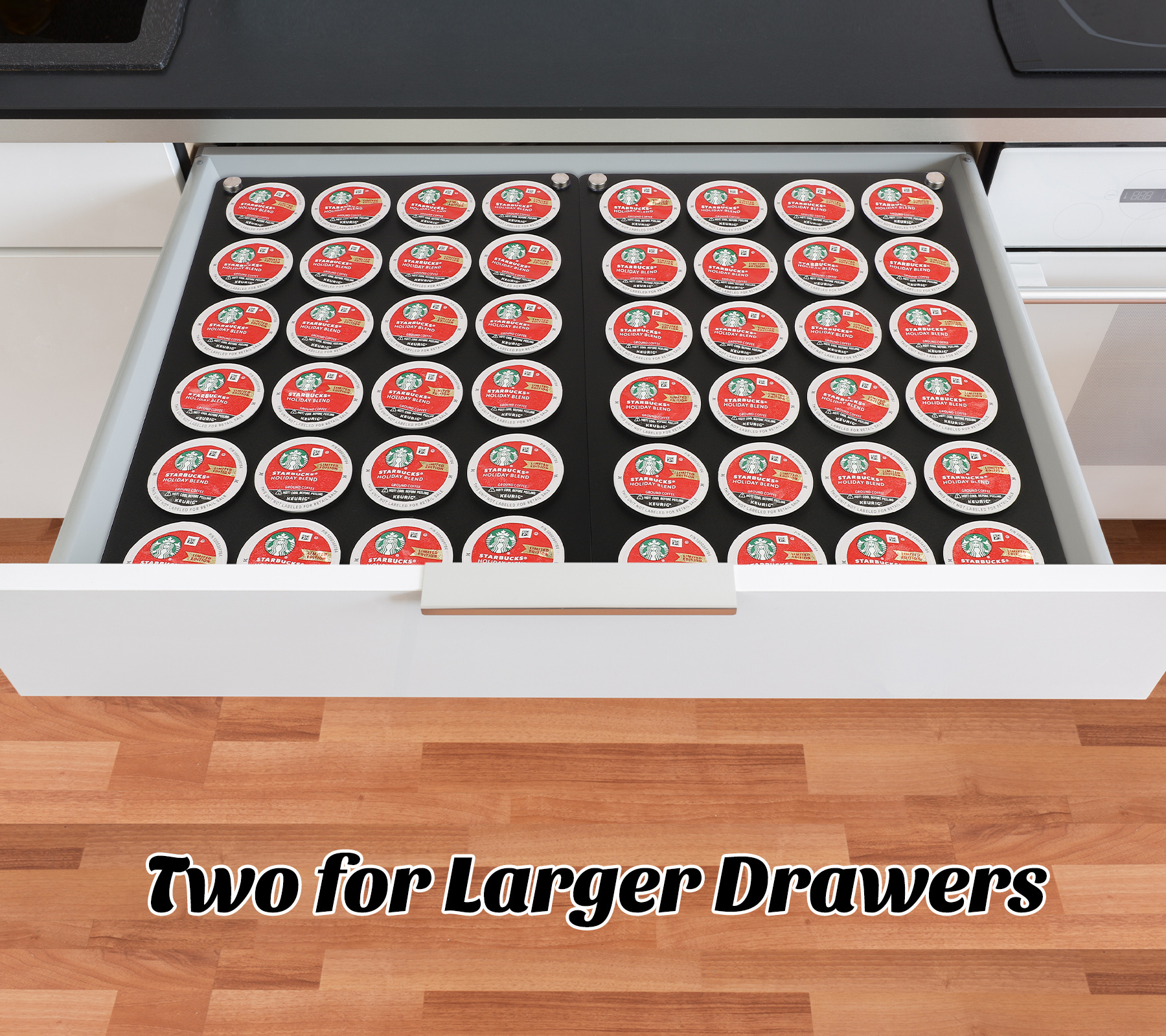 K Cup Holder Drawer or Countertop,Set of 2 Black K cup organizer Hold 48 Coffee Pod, Wood Coffee Pod holder for Kitchen