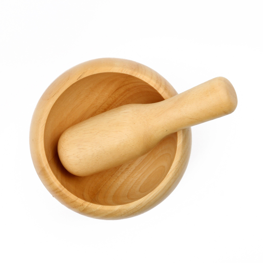 Bamboo Wood Mortar and Pestle Set Wood Grinder Bowl for Guacamole Salsa Herb Crusher and Pill