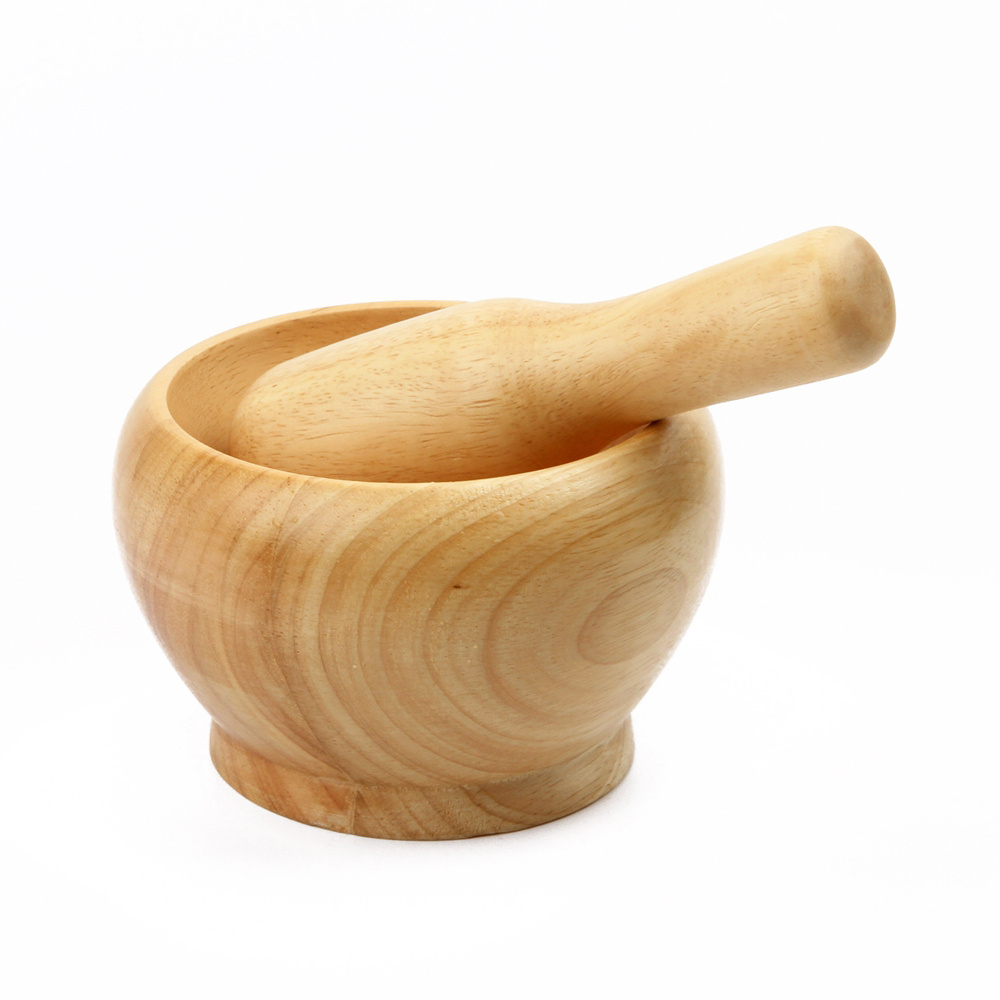 Bamboo Wood Mortar and Pestle Set Wood Grinder Bowl for Guacamole Salsa Herb Crusher and Pill