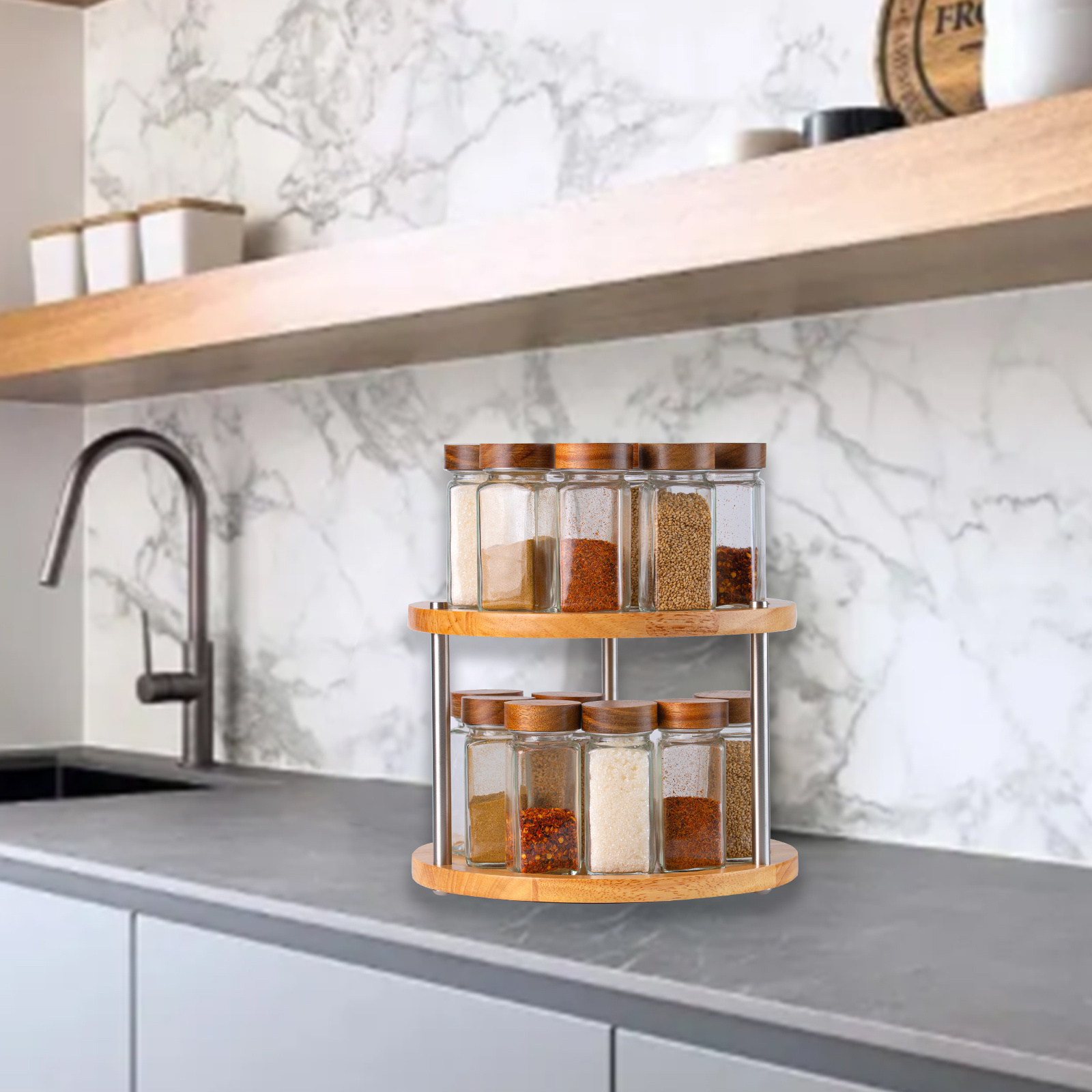 2 Tier Lazy Susan Organizer Spice Turntable Organizer, Circle Rotating Lazy Susan Turntable for Kitchen Countertop and Cabinet