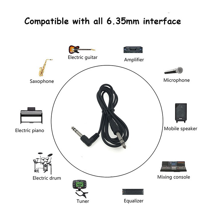 Hot selling 1/4 Inch TRS instrument 6.35mm straight to right angle 6.35mm stereo audio cable for guitar instrument speaker