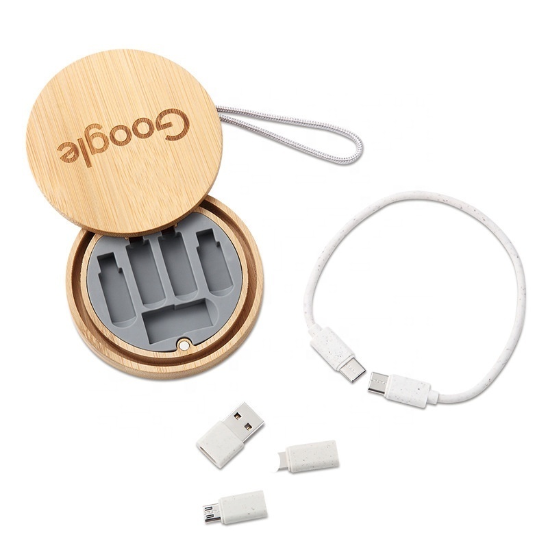 Charging cable gift set bamboo 6-in-1 60W fast charging data cable storage box customized mobile phone gift charging cable