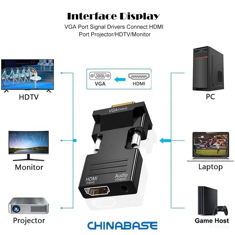 HDMI to VGA Audio Output Adapter Cable Computer Set-top Box Converter Connector for Laptop PC Monitor Projector HDTV