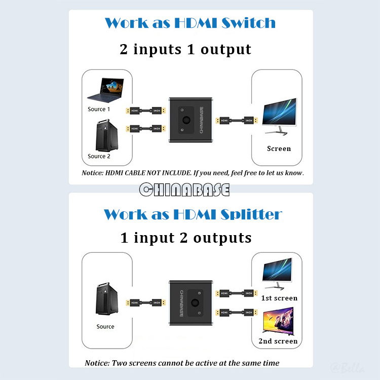 HDMI Switch 4K HDMI Switcher Splitter 2 Input 1 Output, 2 x 1/1 x 2, Support 4K 3D 1080P for Xbox PS4 Roku HDTV