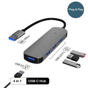 Hot Sales Factory Wholesale 4 in 1 USB3.0 Expansion Dock 4 Port Hub Type C Hub Adapter for Laptop Docking Station