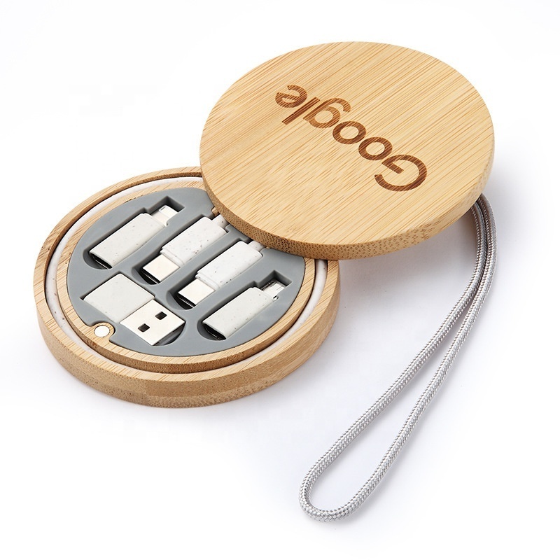 Charging cable gift set bamboo 6-in-1 60W fast charging data cable storage box customized mobile phone gift charging cable