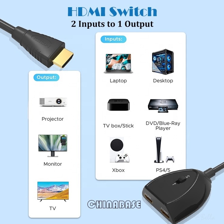 4K HDMI Switch 2 in 1 Out Pigtail Auto Converter Cable Switcher Splitter UHD Compatible for PS5/4 Xbox Roku FireStick