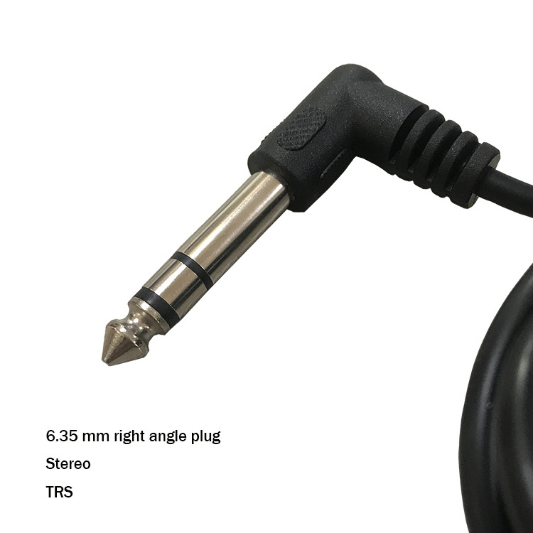 Hot selling 1/4 Inch TRS instrument 6.35mm straight to right angle 6.35mm stereo audio cable for guitar instrument speaker