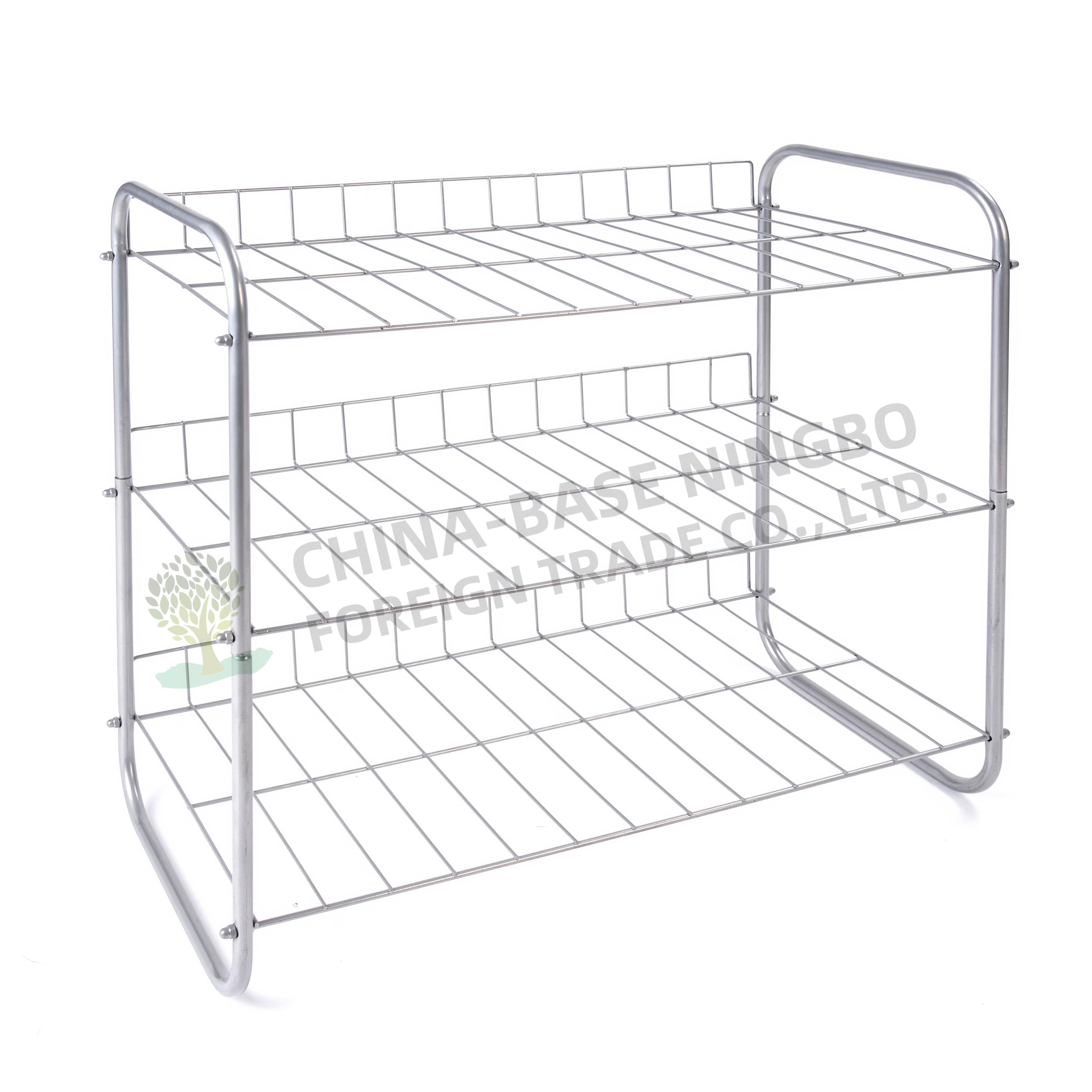 Silver Metal Wire Sneaker Shoe Shelf Space Saving Shoe Organizer 3 Tier Shoe Rack with Handrail