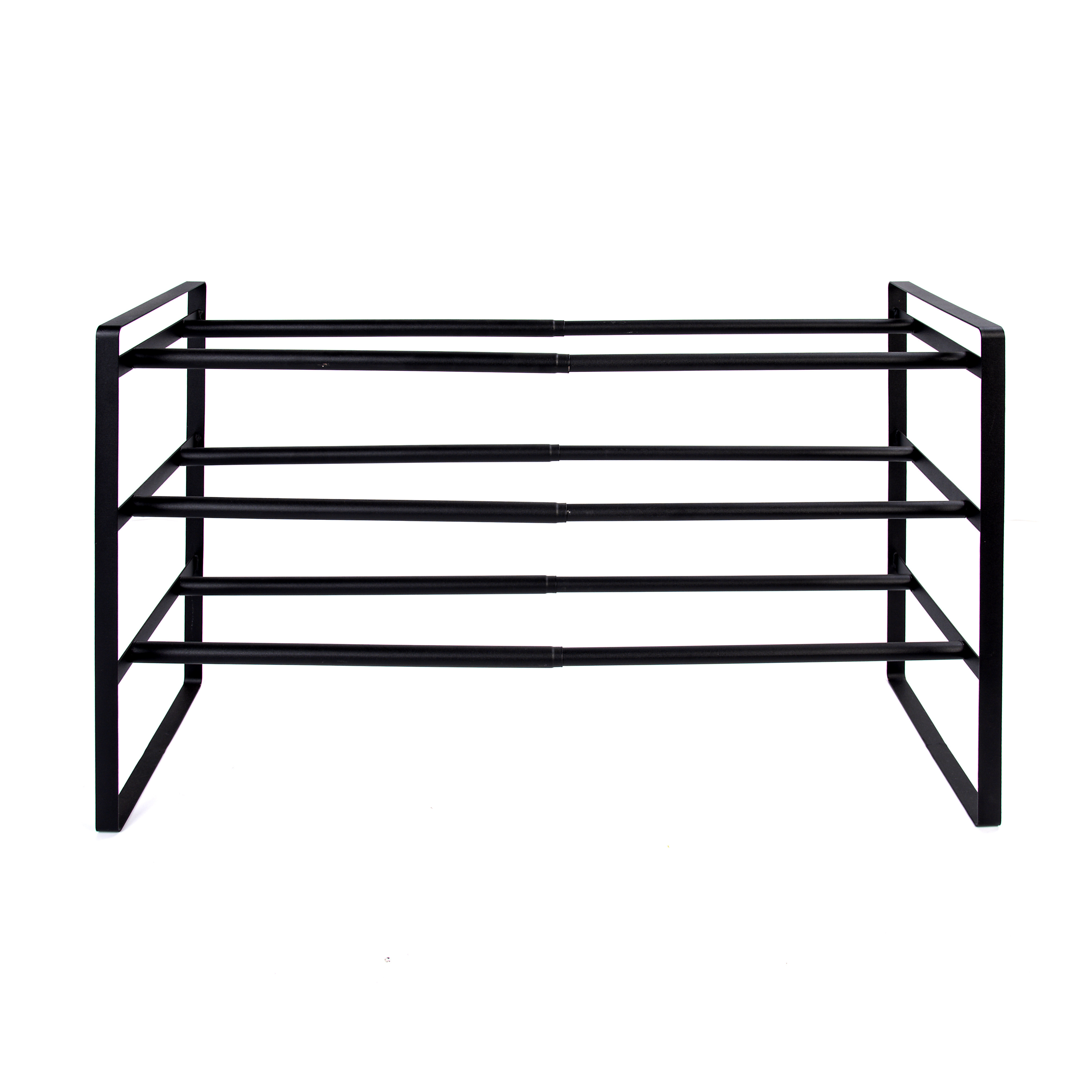 Household Adjustable Shoe Rack 3 Tier Black Steel Metal Foldable Shoe Storage Racks