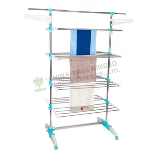 4-Tier Foldable Clothes Drying Rack Garment Hangers for Bathroom Towels with Two Rotary Wings