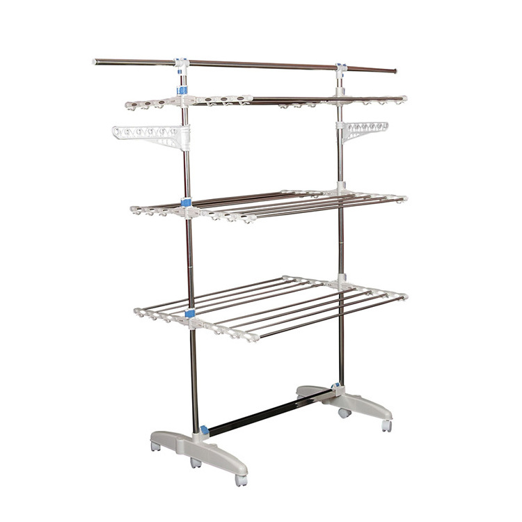 Wholesale Foldable 3 Tier Collapsible Clothes Rack Stand Indoor Outdoor Metal Clothes Drying Rack