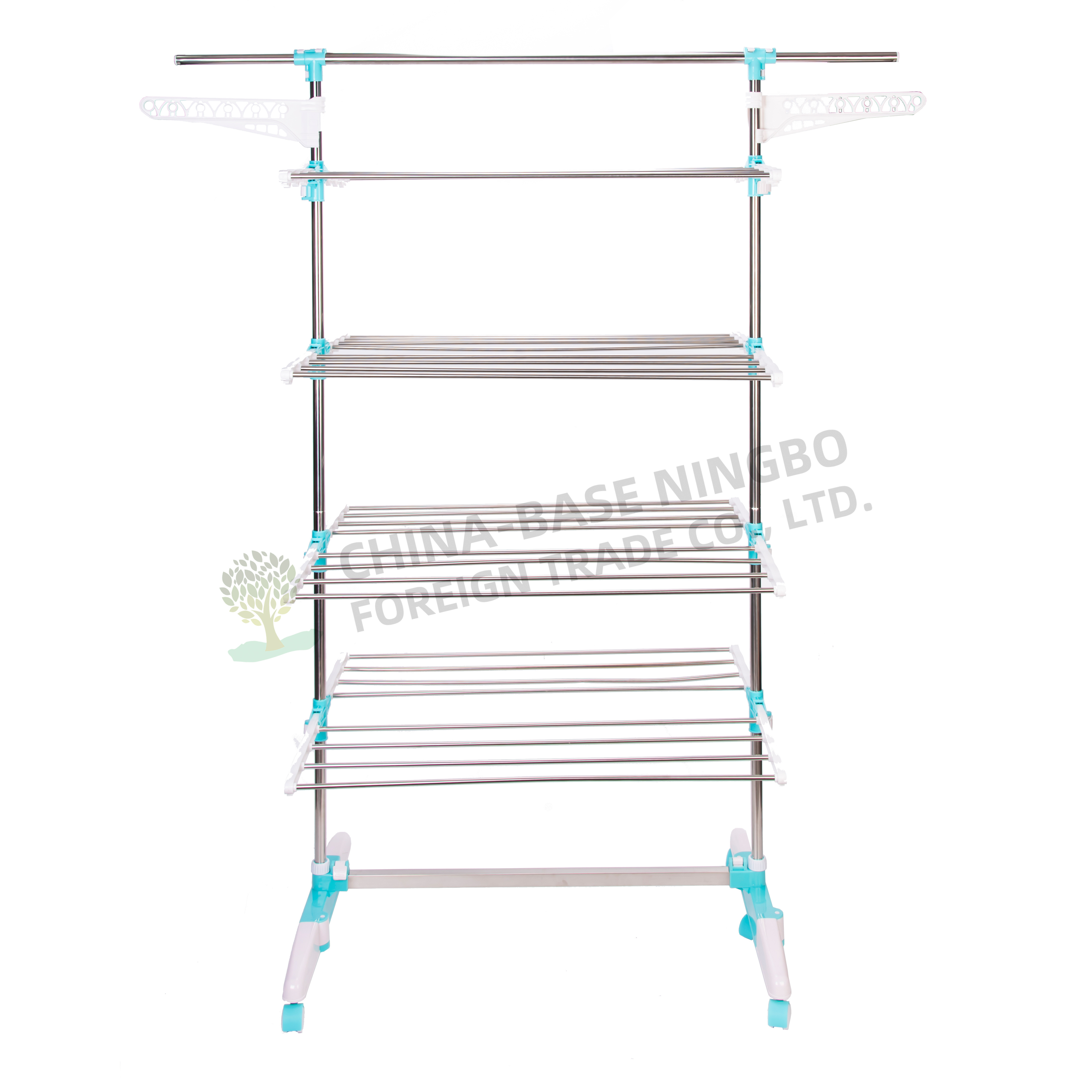 4-Tier Foldable Clothes Drying Rack Garment Hangers for Bathroom Towels with Two Rotary Wings