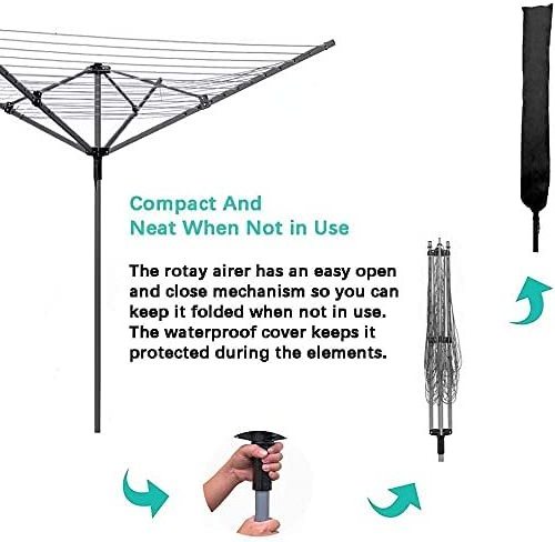 4 Arms 50m Steel Umbrella Rotary Airer Clothes Hanging Rack for Outdoor Using