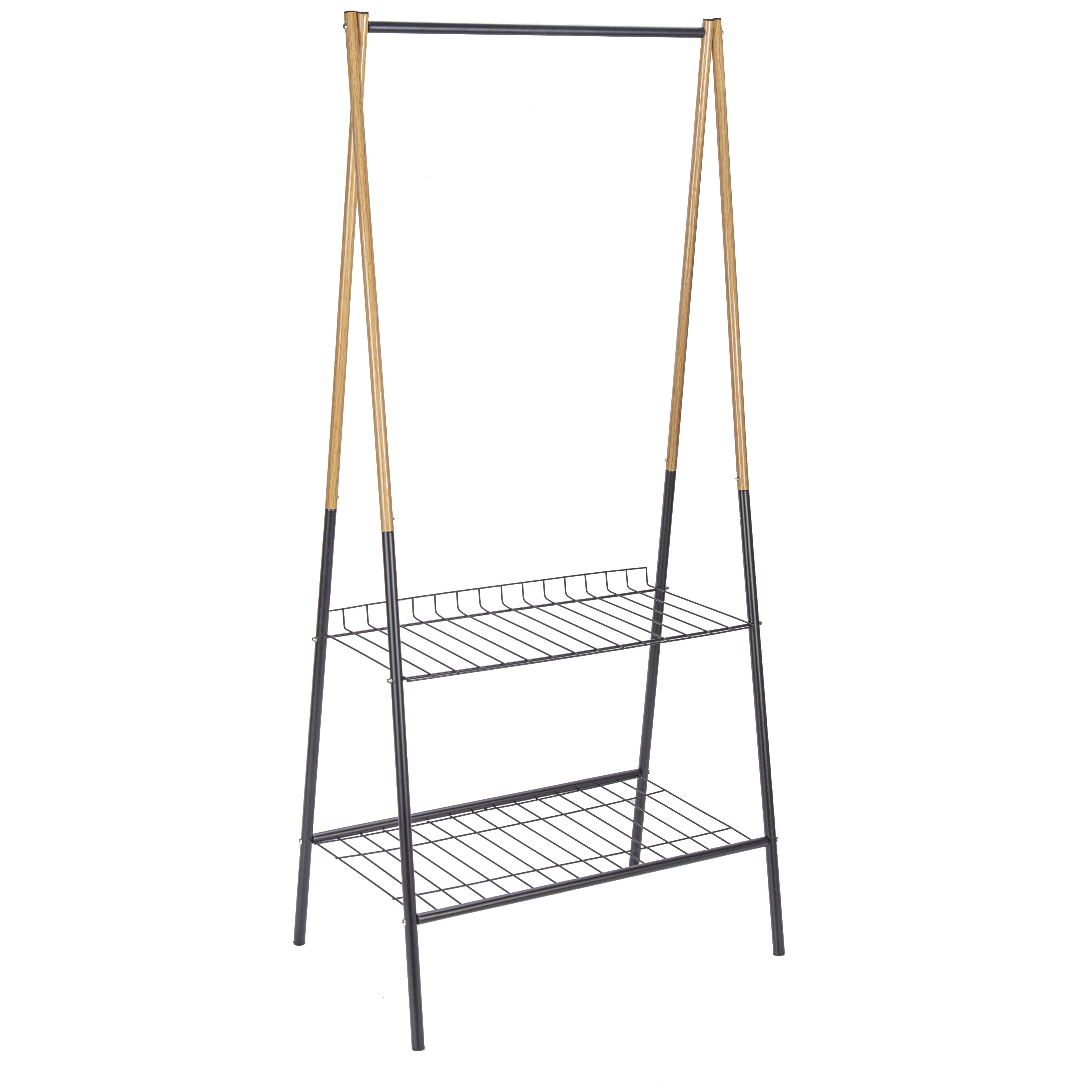 Durable Black Metal Clothing Display Racks with Dual-Tier Shelf for Shoes and Clothes Storage