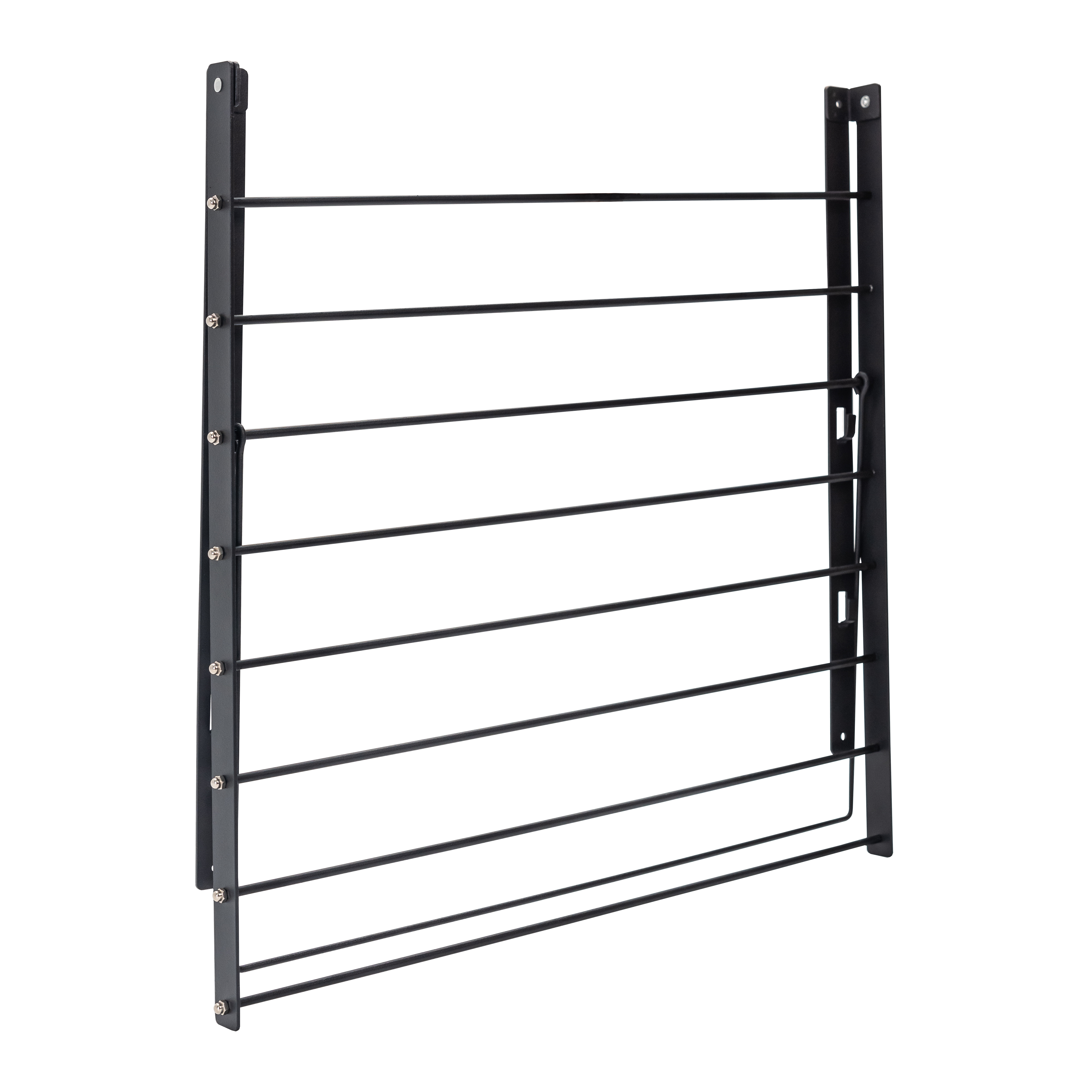 Folding Black Metal Balcony Laundry Organizer Clothes Towel Rack Hanger