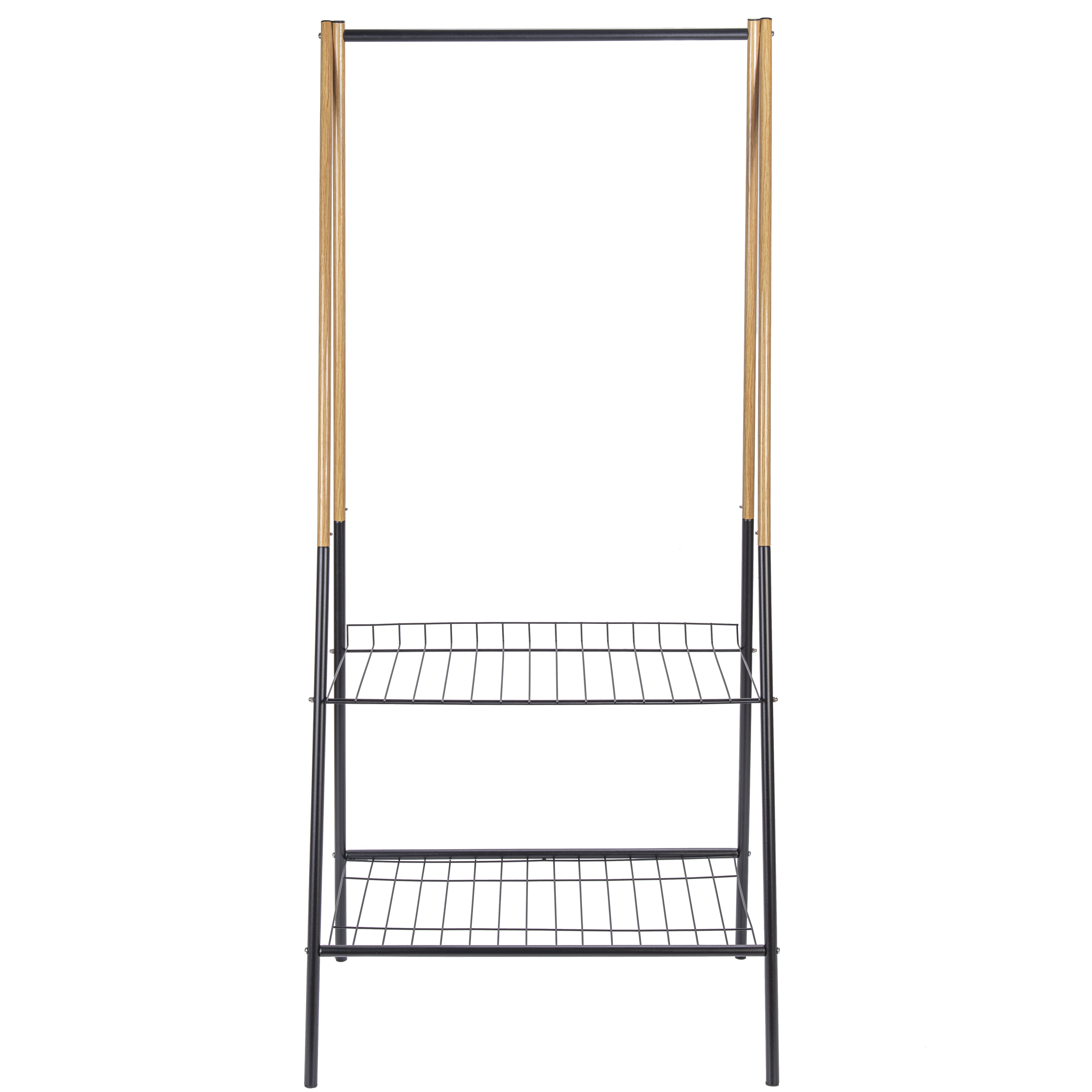 Durable Black Metal Clothing Display Racks with Dual-Tier Shelf for Shoes and Clothes Storage